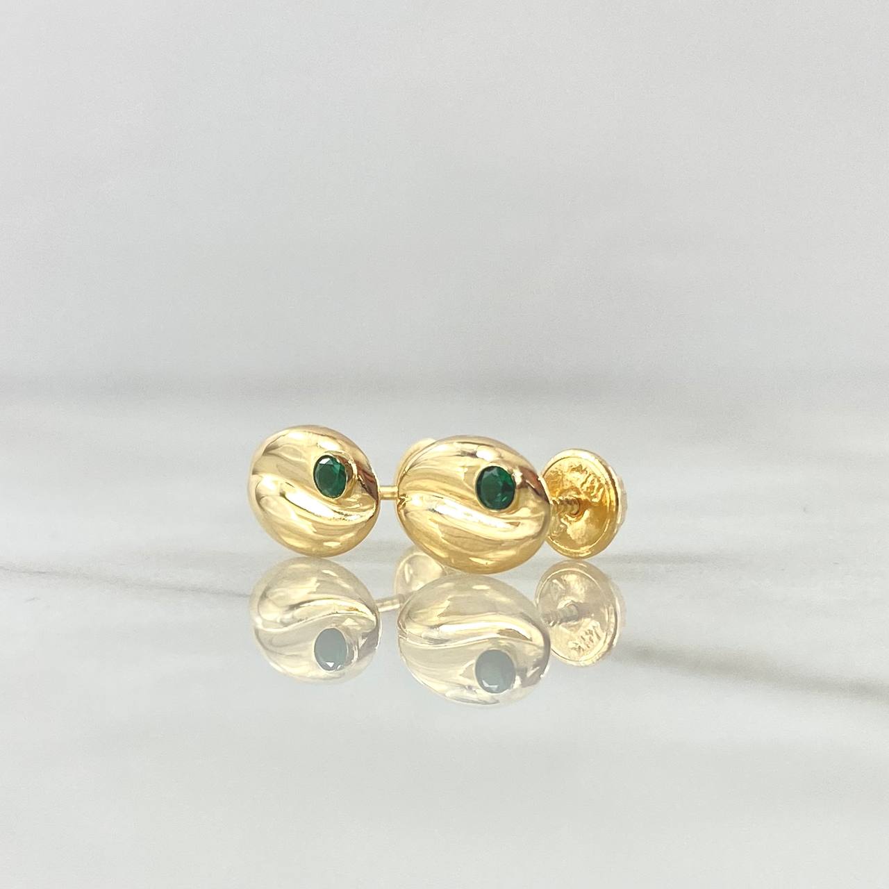 Stud Earrings Coffee Grain 0.9gr / 1cm / Green Zircon Yellow Gold 18K ©