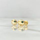 Stud Earrings Coffee Grain 0.85gr / 1cm / Green Zircon Yellow Gold 18K ©