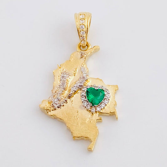 Dije Mapa de Colombia 3.05g / 1 1/4 in Dos Oros Amarillo Blanco 18K