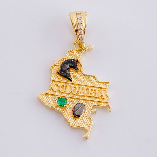 Dije Mapa de Colombia 2.25g / 1 1/4 in Dos Oros Amarillo Blanco 18K