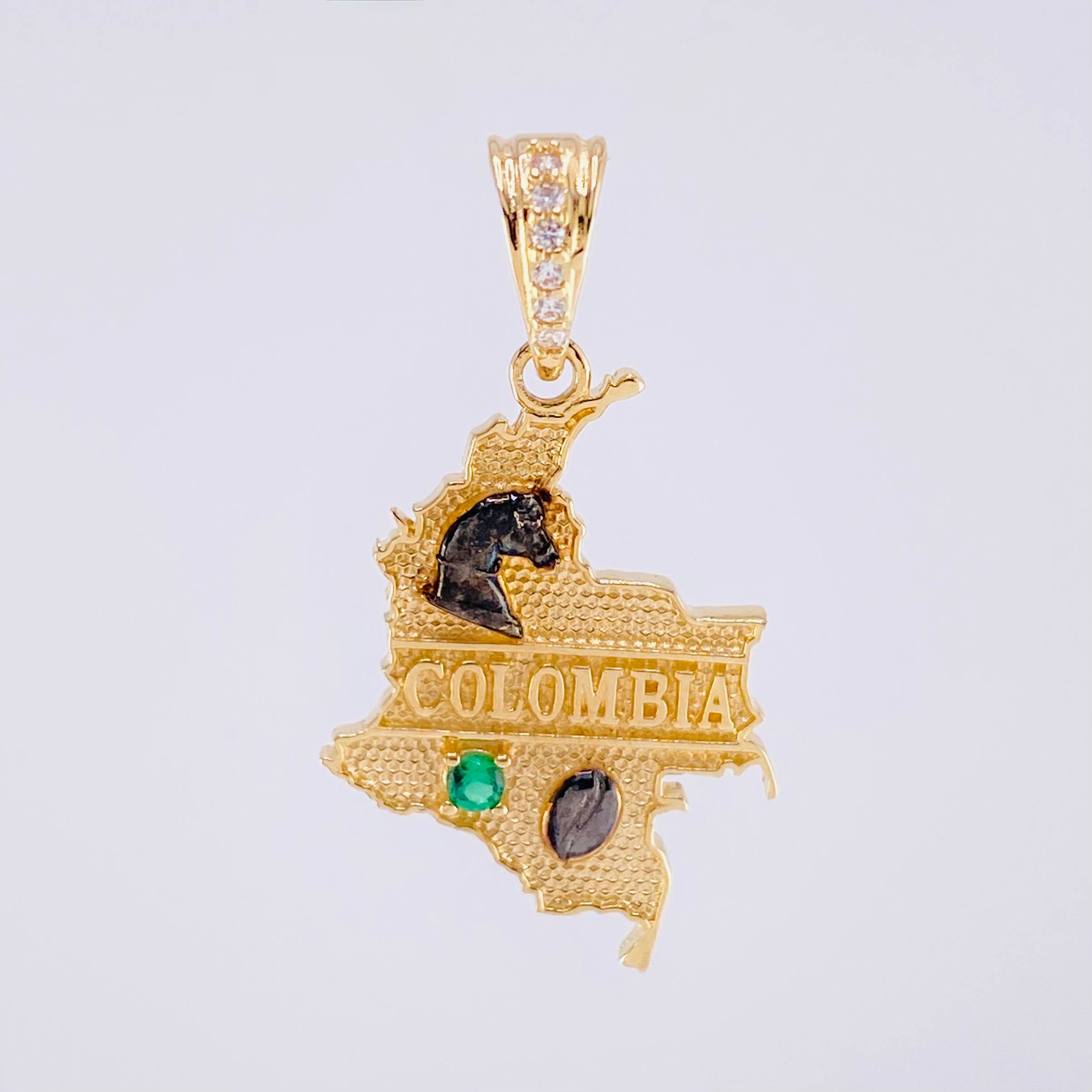 Dije Mapa de Colombia 2.25g / 1 1/4 in Dos Oros Amarillo Blanco 18K