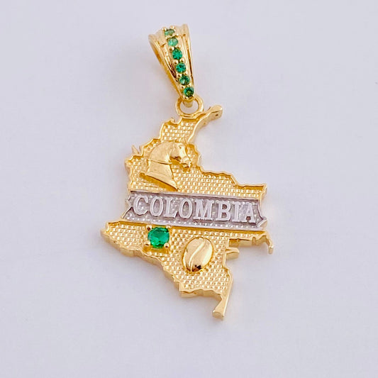 Dije Mapa de Colombia 2.3g / 1 1/4 in Dos Oros Amarillo Blanco 18K