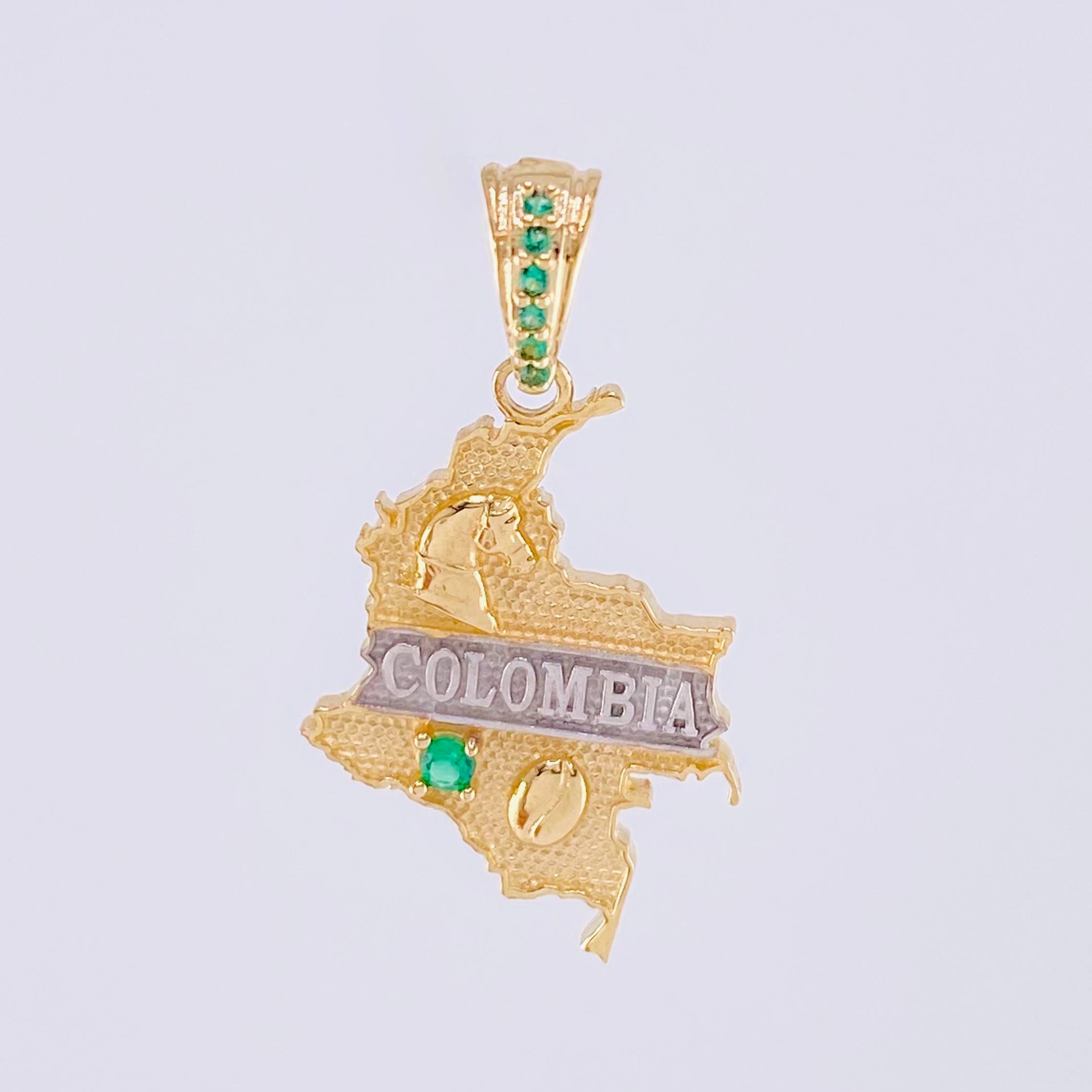 Dije Mapa de Colombia 2.3g / 1 1/4 in Dos Oros Amarillo Blanco 18K
