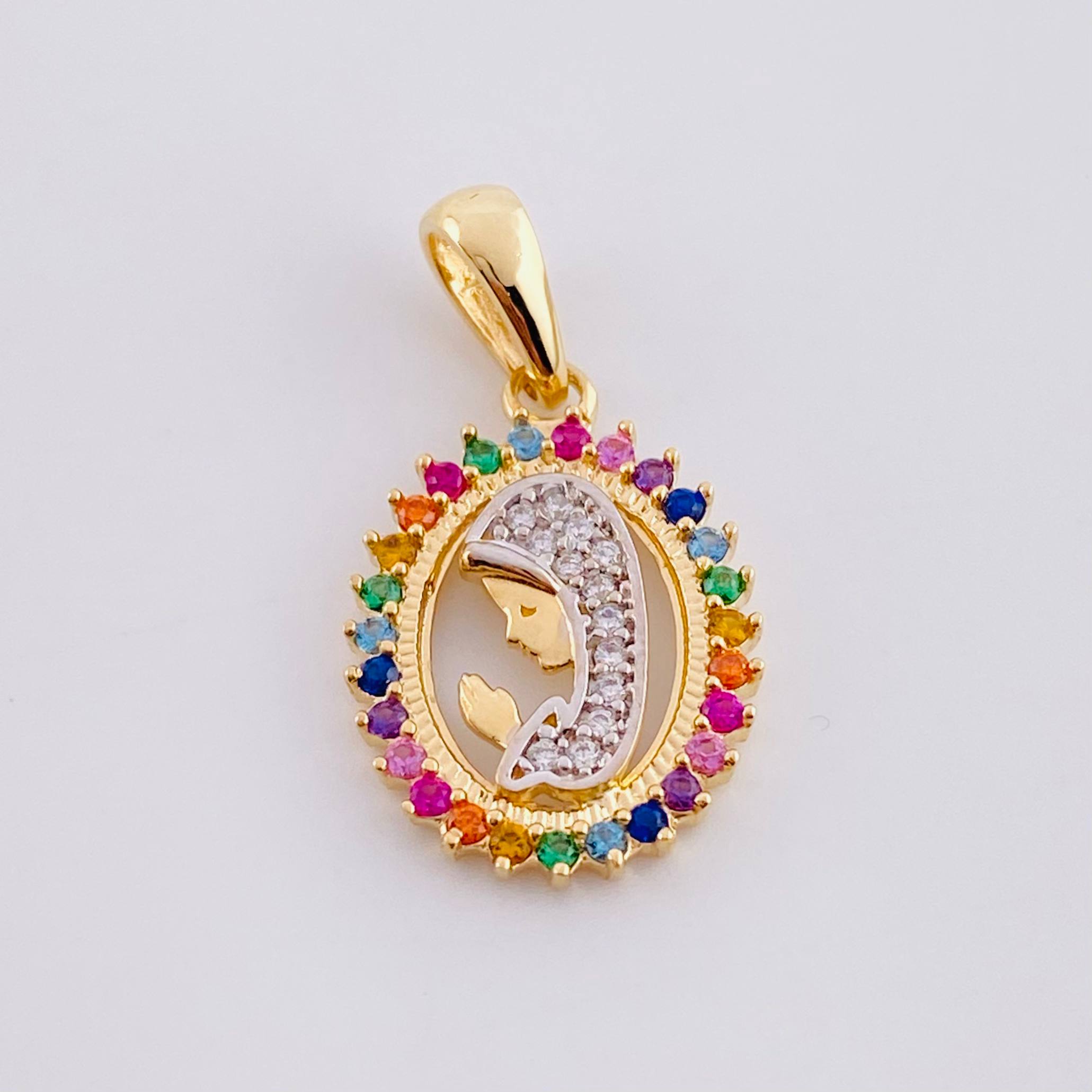 Dije Virgen Maria 1.85g / 1 in Dos Oros Amarillo Blanco 18K