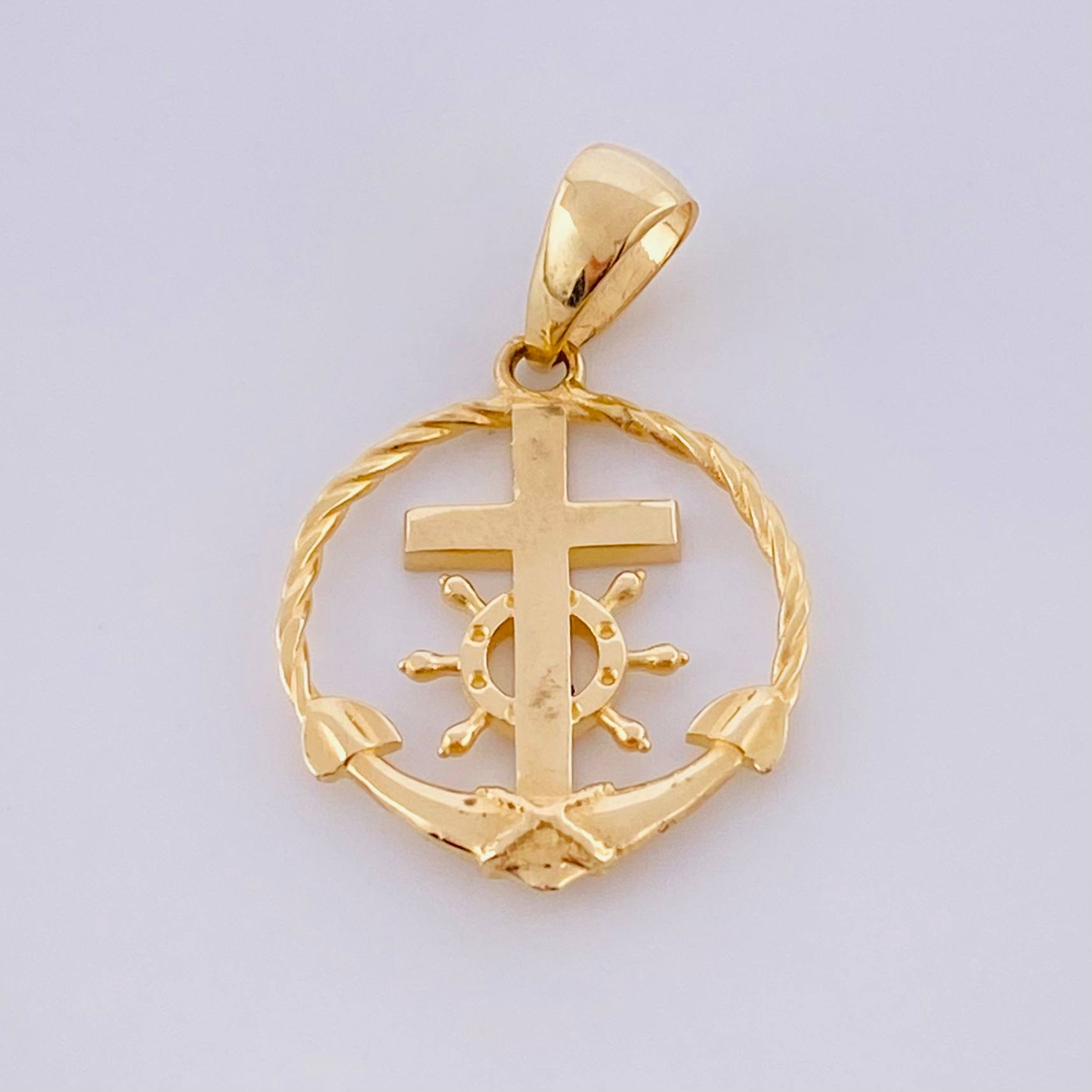 Dije Cruz Ancla Trenzada 2.45g / 1 1/4 in Oro Amarillo 18K