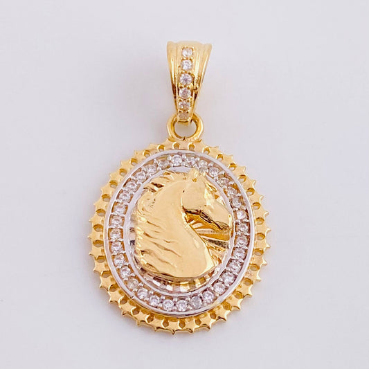 Dije Medalla Caballo 3.3g / 1 in Dos Oros Amarillo Blanco 18K