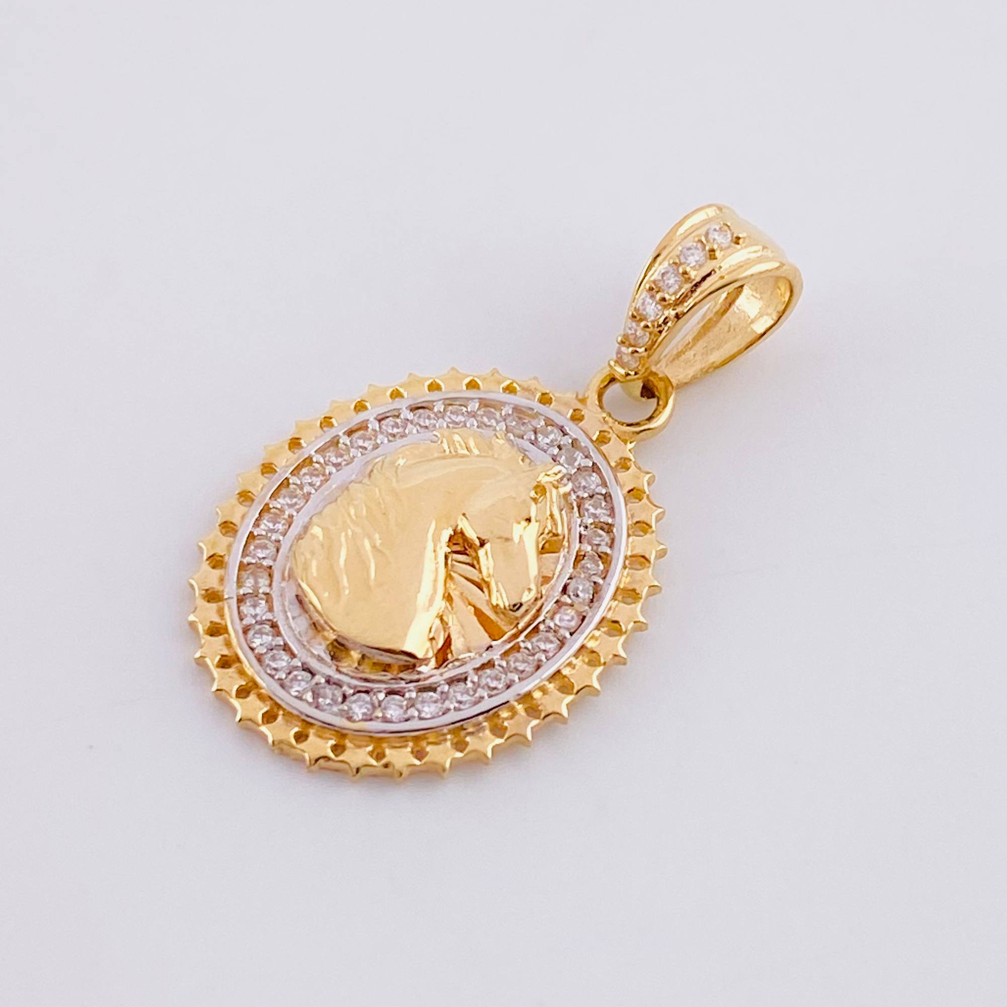 Dije Medalla Caballo 3.3g / 1 in Dos Oros Amarillo Blanco 18K