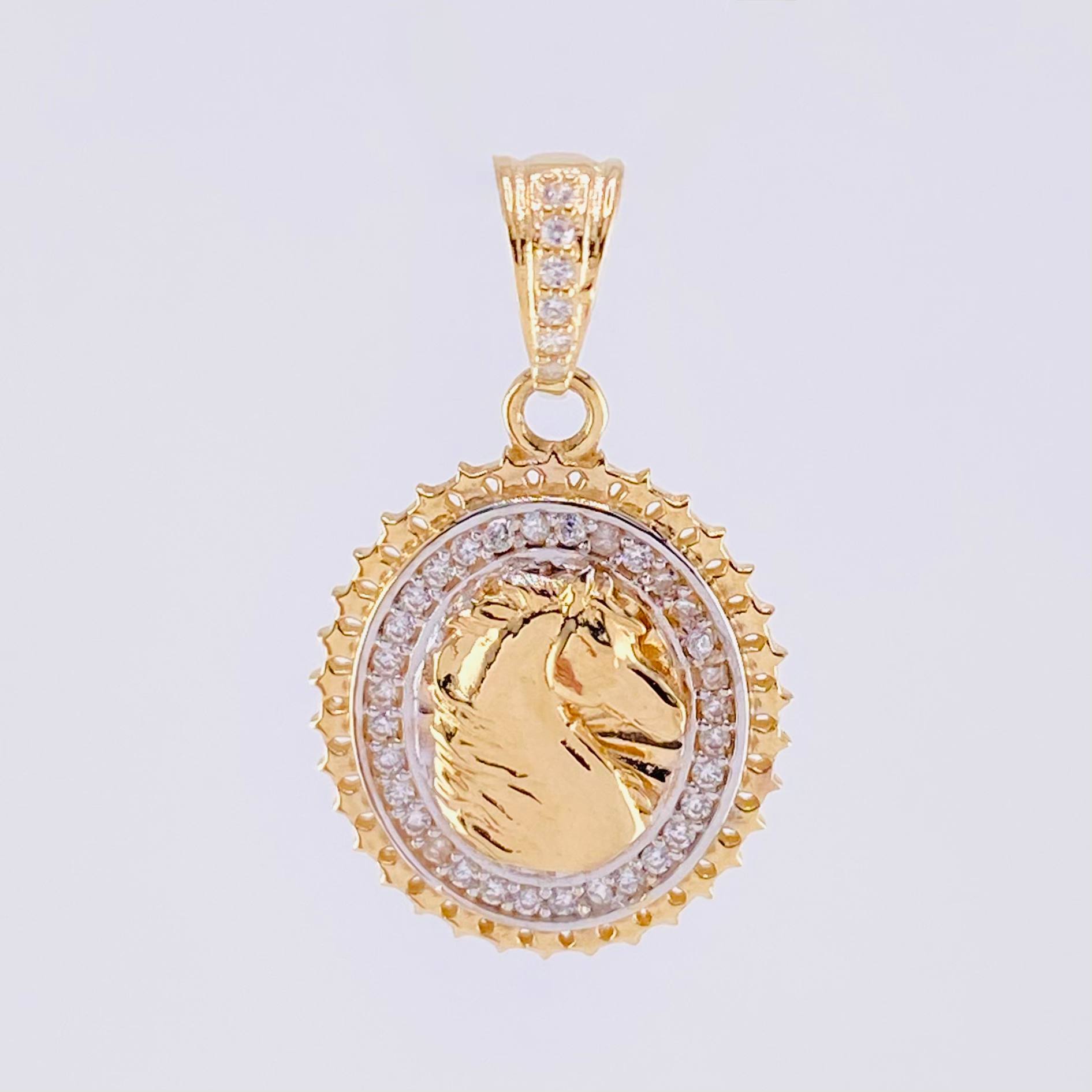 Dije Medalla Caballo 3.3g / 1 in Dos Oros Amarillo Blanco 18K