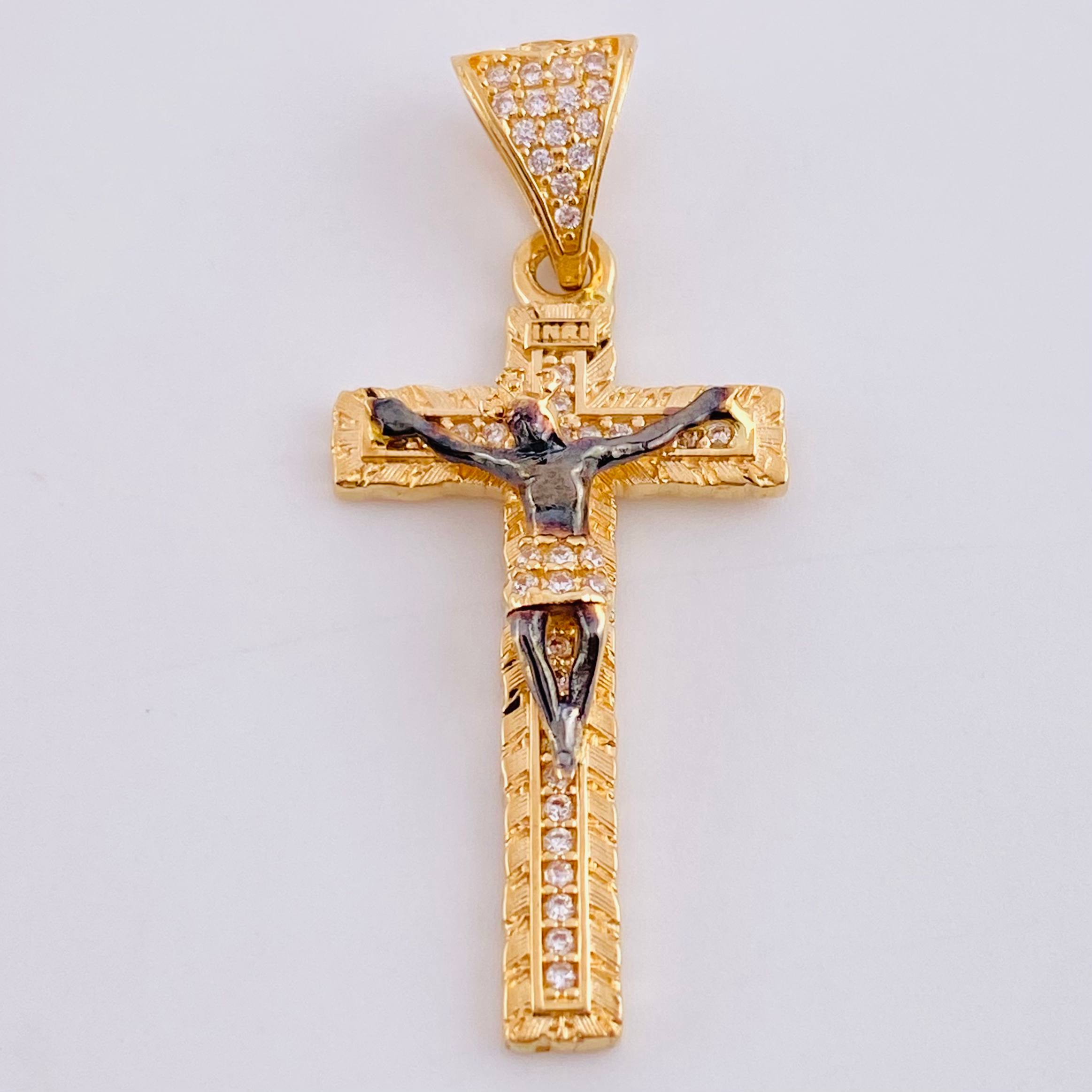Pendant Cross Christ 3.8g / 1 1/2 in Yellow Gold 18K