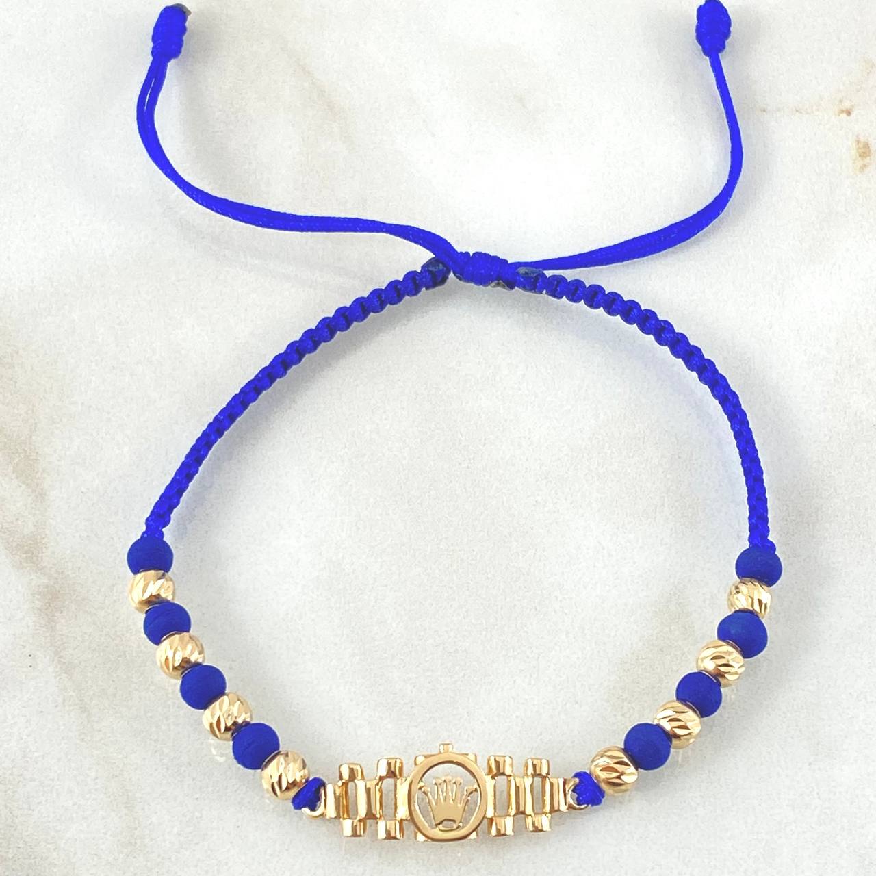 Pulsera Azul Herraje Correa Corona 3.15gr / Oro 18K ©