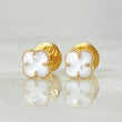 Stud Earrings Clover 0.75gr / 6mm Dotted Edge White Resin 18K Yellow Gold ©
