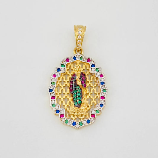 Pendant Medal Virgin of Guadalupe 3.7g / 1 1/4 in Two-Tone Yellow White Gold 18K
