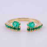 Double Teardrop Ring Emeralds 35pts 2.1gr / T6 1/4 / 18K Yellow Gold ©