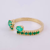 Double Teardrop Ring Emeralds 35pts 2.1gr / T6 1/4 / 18K Yellow Gold ©