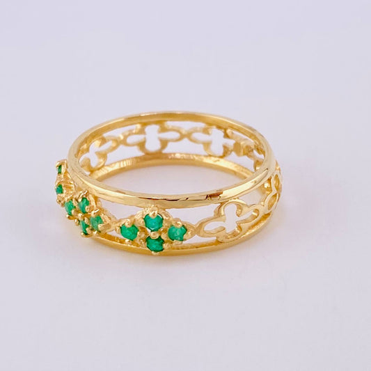 Cross Filigree Ring Emeralds 30pts 3.15gr / T7 1/2 / 18K Yellow Gold ©