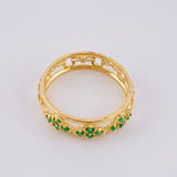 Cross Filigree Ring Emeralds 30pts 3.15gr / T7 1/2 / 18K Yellow Gold ©