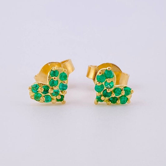 Heart Stud Earrings Emeralds 40pts 1.05gr / 5mm Yellow Gold 18K *