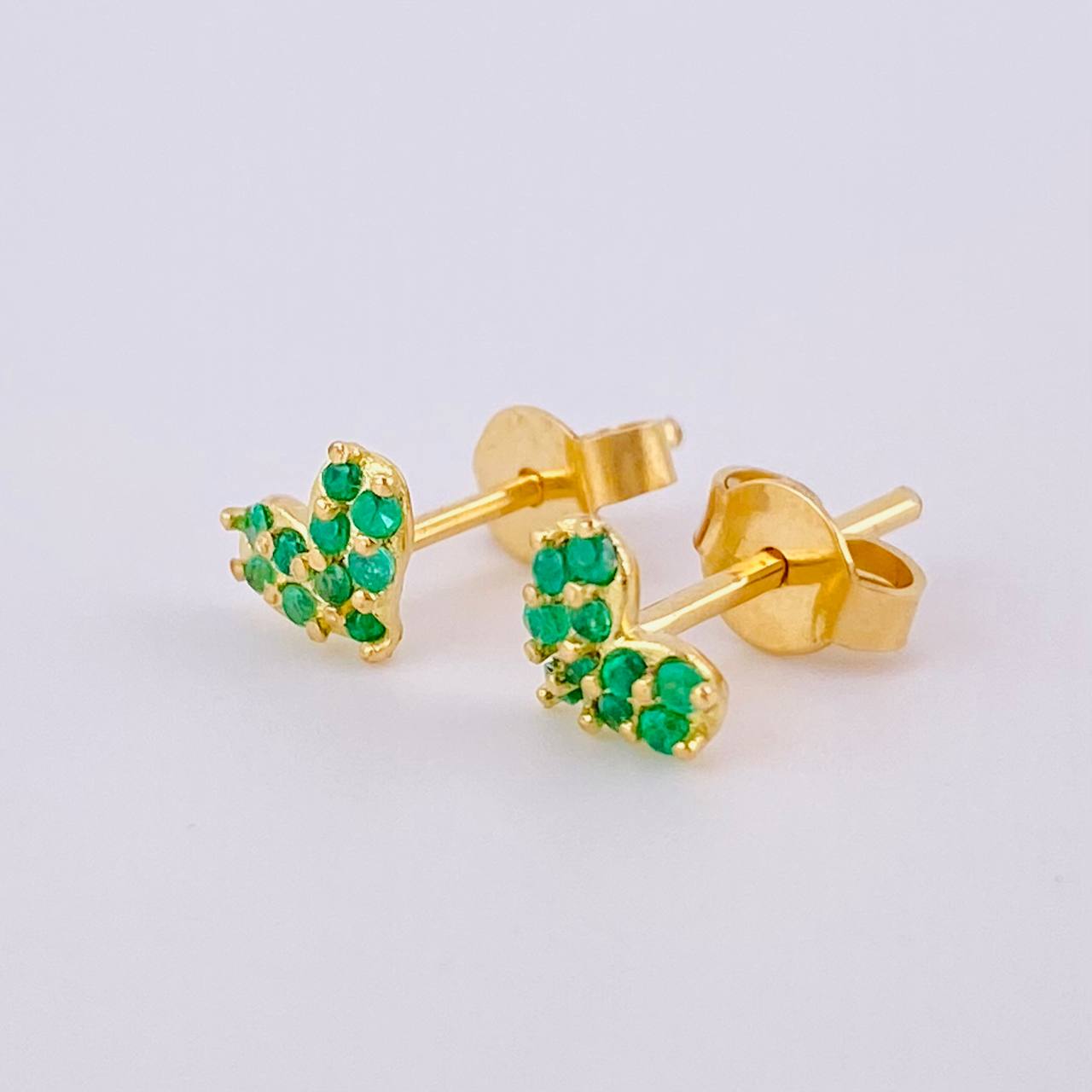 Heart Stud Earrings Emeralds 40pts 1.05gr / 5mm Yellow Gold 18K *