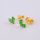 Heart Stud Earrings Emeralds 40pts 1.05gr / 5mm Yellow Gold 18K *