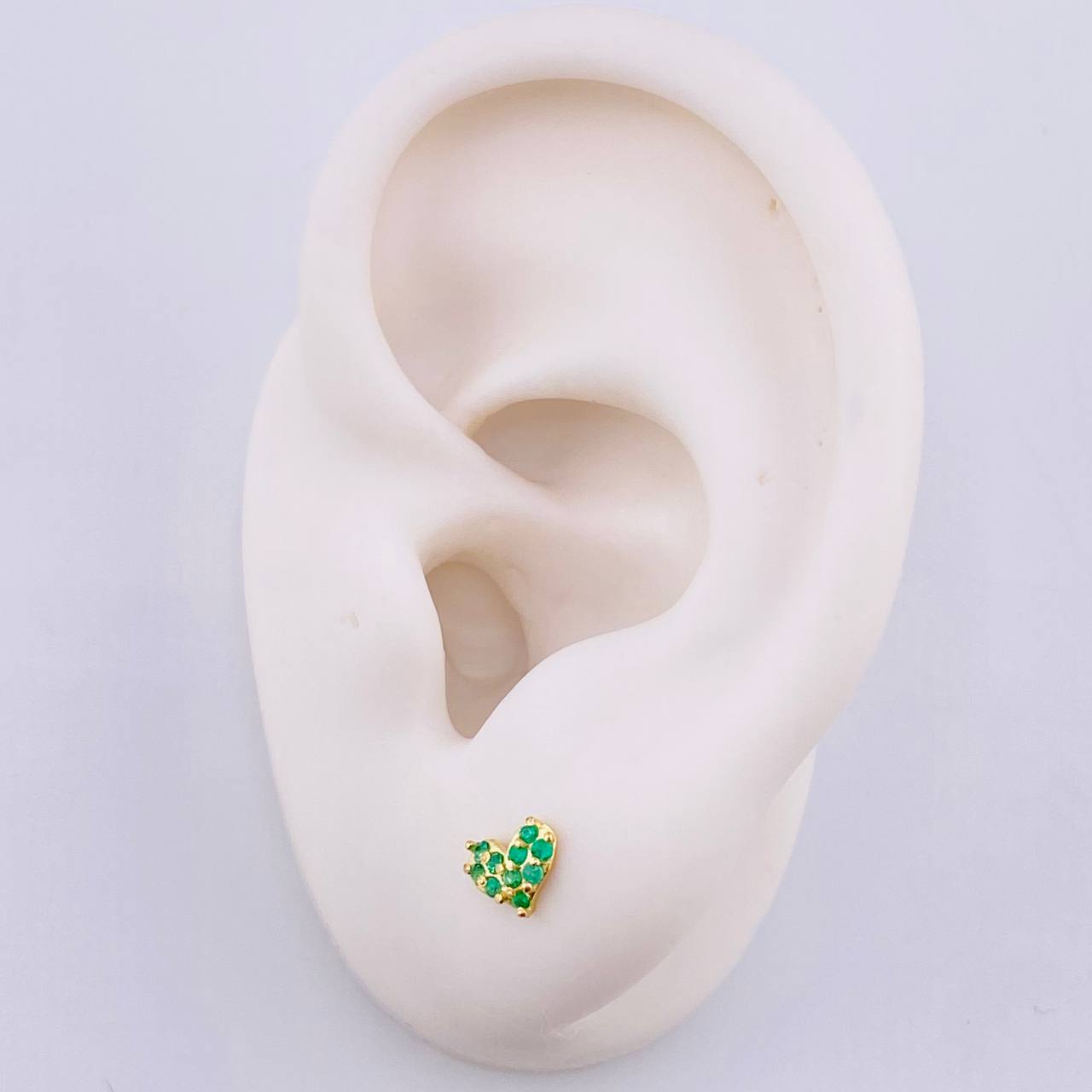 Heart Stud Earrings Emeralds 40pts 1.05gr / 5mm Yellow Gold 18K *