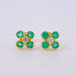 Four-Leaf Clover Stud Earrings Emeralds 40pts Diamond 10pts 1.95gr / 7.6mm Yellow Gold 18K *
