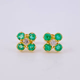 Four-Leaf Clover Stud Earrings Emeralds 40pts Diamond 10pts 1.95gr / 7.6mm Yellow Gold 18K *
