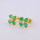Four-Leaf Clover Stud Earrings Emeralds 40pts Diamond 10pts 1.95gr / 7.6mm Yellow Gold 18K *
