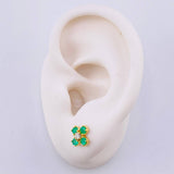 Four-Leaf Clover Stud Earrings Emeralds 40pts Diamond 10pts 1.95gr / 7.6mm Yellow Gold 18K *