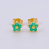 Five-Petal Flower Stud Earrings Emeralds 20pts 1.2gr / 6.2mm Yellow Gold 18K *