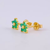 Five-Petal Flower Stud Earrings Emeralds 20pts 1.2gr / 6.2mm Yellow Gold 18K *