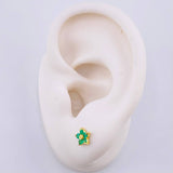 Five-Petal Flower Stud Earrings Emeralds 20pts 1.2gr / 6.2mm Yellow Gold 18K *