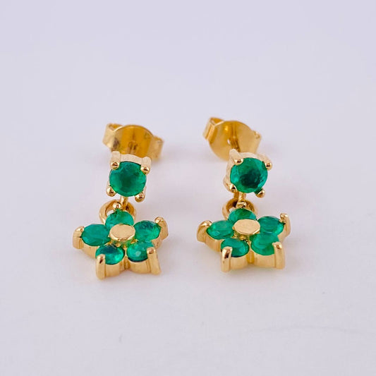Hanging Flower Stud Earrings Emeralds 60pts 2.55gr / 1/2 in / Yellow Gold 18K *