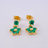 Hanging Flower Stud Earrings Emeralds 60pts 2.55gr / 1/2 in / Yellow Gold 18K *
