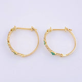 Floral Trio Hoop Earrings Emeralds 25pts Diamonds 12pts 1.95gr / 3/4 in / Yellow Gold 18K *