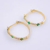 Floral Trio Hoop Earrings Emeralds 25pts Diamonds 12pts 1.95gr / 3/4 in / Yellow Gold 18K *