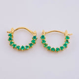 Half Moon Arch Hoop Earrings Emeralds 30pts 1.45gr / 1/2 in / Yellow Gold 18K *