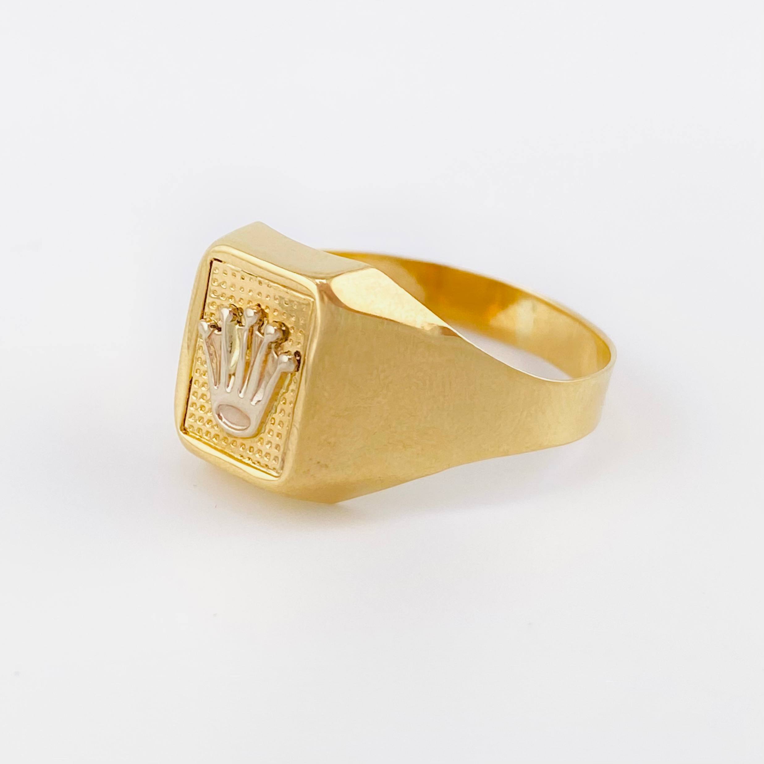 Anillo Sello Corona 3.45gr / T12 / Dos Oros Amarillo Blanco 18K *