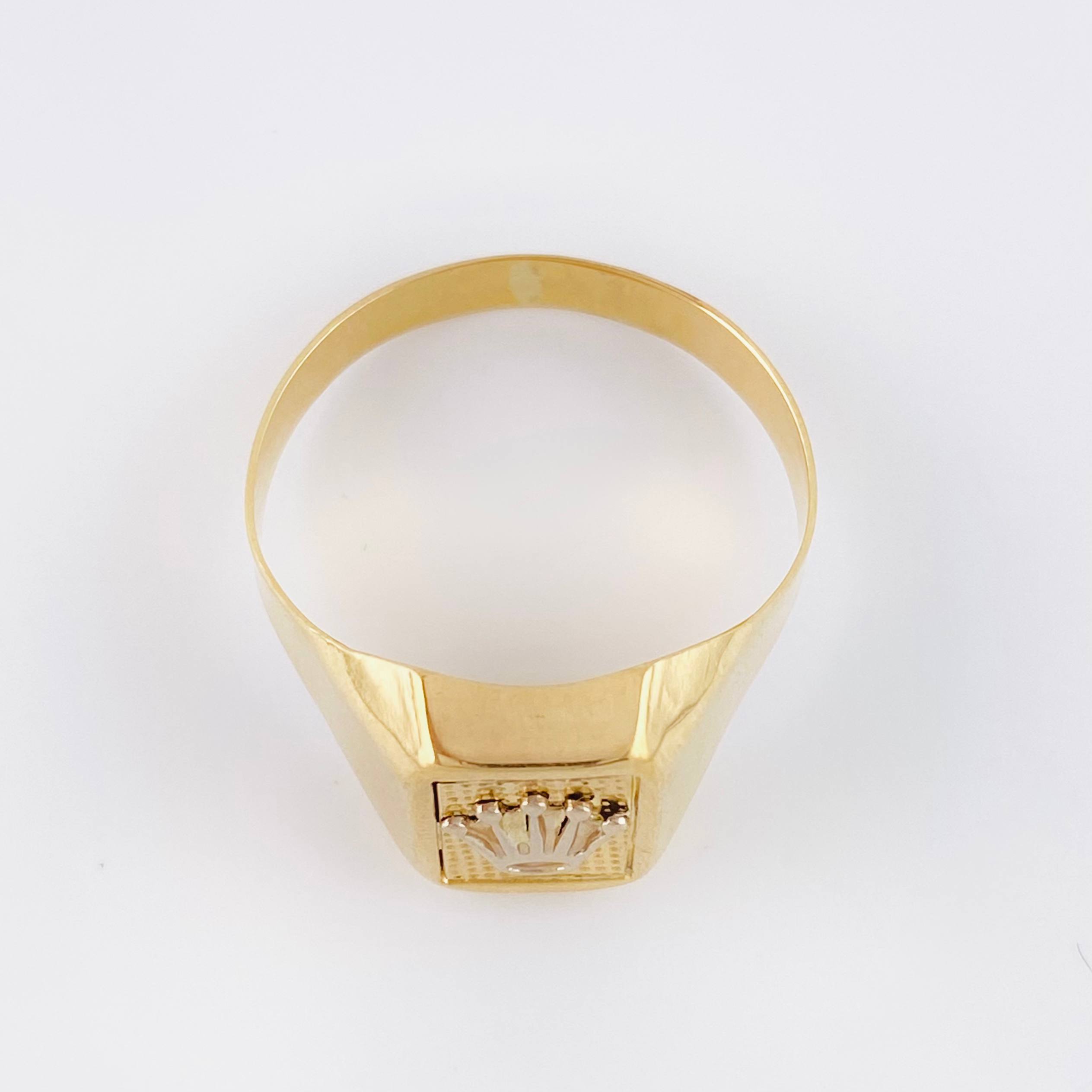 Anillo Sello Corona 3.45gr / T12 / Dos Oros Amarillo Blanco 18K *