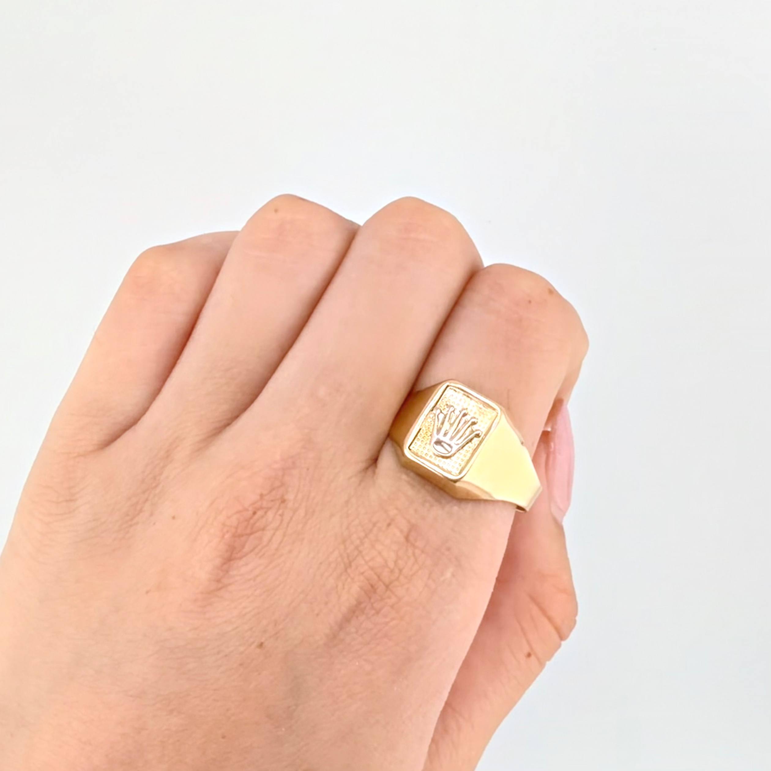 Anillo Sello Corona 3.45gr / T12 / Dos Oros Amarillo Blanco 18K *