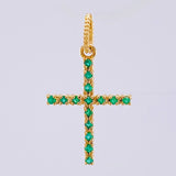 Emerald Cross Pendant 11pts 0.9gr / 3/4 in / 18K Yellow Gold ©