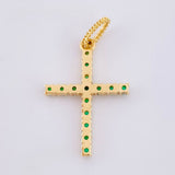 Emerald Cross Pendant 11pts 0.9gr / 3/4 in / 18K Yellow Gold ©