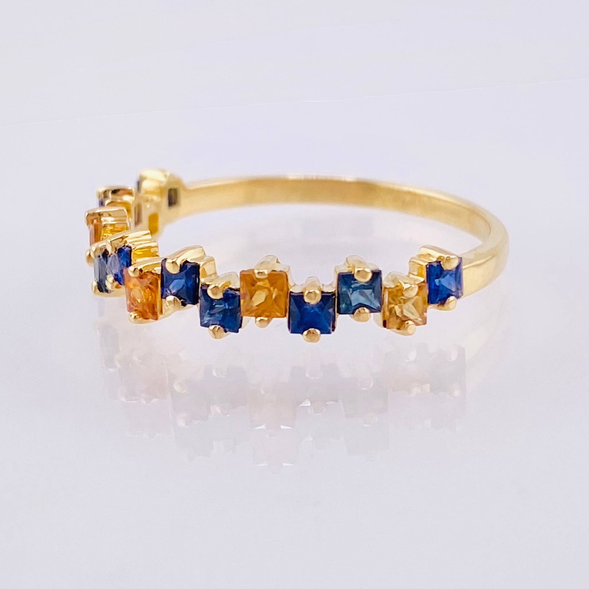 Anillo Zafiros Amarillos Azules 90pts 1.85gr / T7 1/2 / Oro Amarillo 18K ©