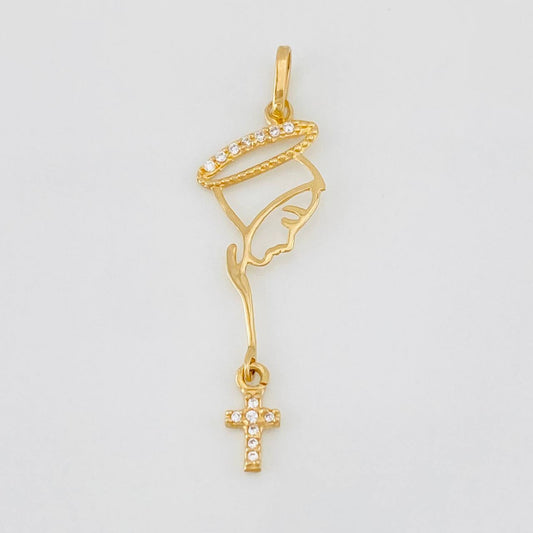 Pendant Face of Virgin Mary 0.7g / 1 1/2 in Tri-Color Yellow White Black Gold 18K