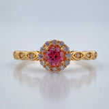 Anillo Solitario Halo Flor Ojos 1.85gr / T6 1/2 / Oro Amarillo 18K &