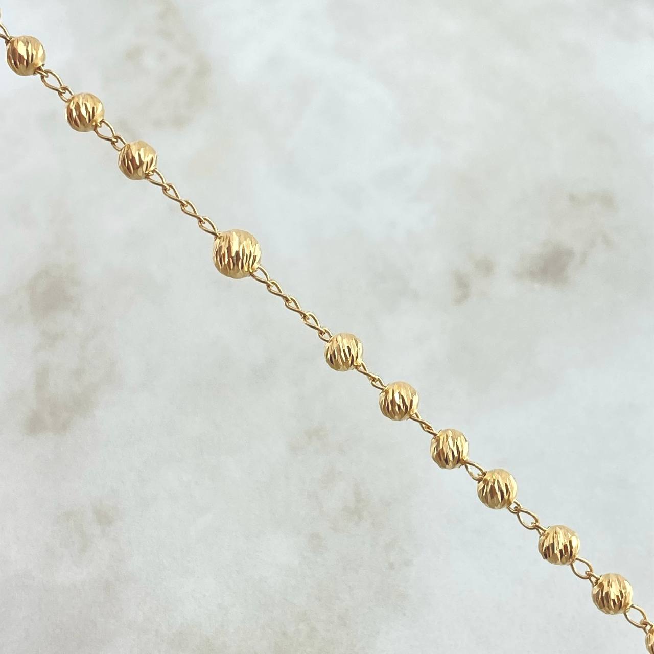 Rosary Virgin Miraculous Cross Christ 11.15gr / 50cm / 5mm-4mm Beads Diamond Cut 18K Yellow Gold ©