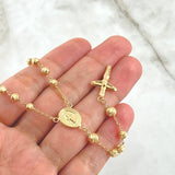 Rosary Virgin Miraculous Cross Christ 11.15gr / 50cm / 5mm-4mm Beads Diamond Cut 18K Yellow Gold ©