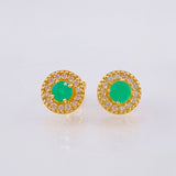 Circular Set Stud Earrings + Pendant Diamonds 37pts Emeralds 84pts 4.2gr / 1/2 in / 8mm 18K Yellow Gold ©