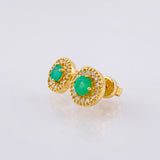 Circular Set Stud Earrings + Pendant Diamonds 37pts Emeralds 84pts 4.2gr / 1/2 in / 8mm 18K Yellow Gold ©