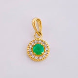 Circular Set Stud Earrings + Pendant Diamonds 37pts Emeralds 84pts 4.2gr / 1/2 in / 8mm 18K Yellow Gold ©