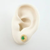 Circular Set Stud Earrings + Pendant Diamonds 37pts Emeralds 84pts 4.2gr / 1/2 in / 8mm 18K Yellow Gold ©